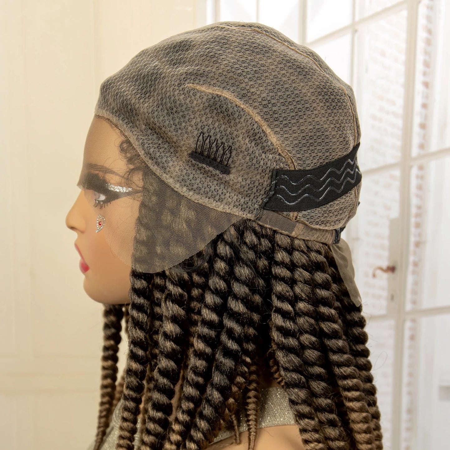 Synthetic Twisted Braided Wigs for Black Women Full Lace Synthetic Braided Wigs Brown Bob Wig Knotless 16 Inch