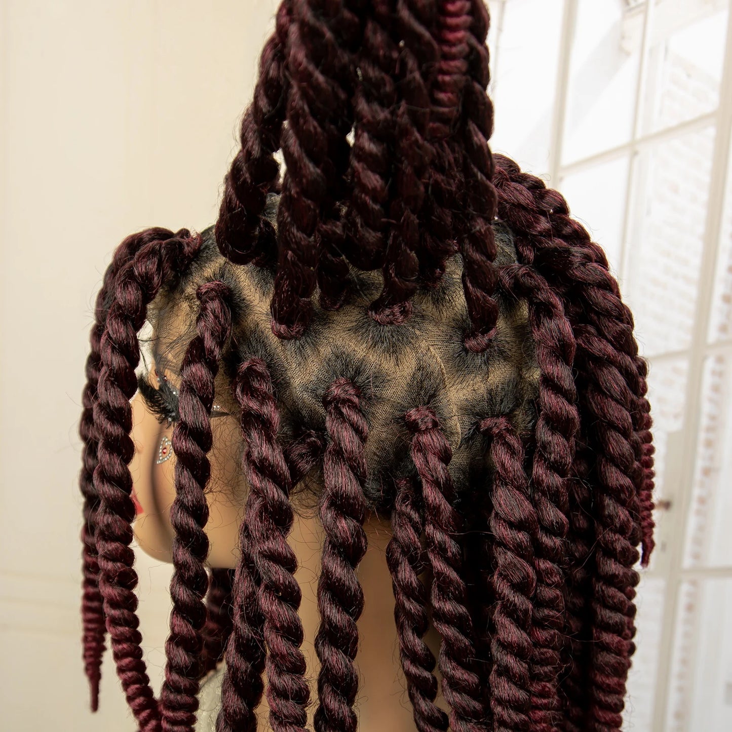 Synthetic Twisted Braided Wigs for Black Women Full Lace Synthetic Braided Wigs Brown Bob Wig Knotless 16 Inch