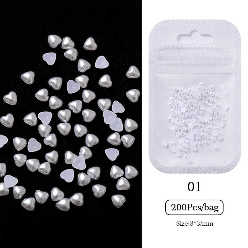 100/200pcs 3D Mixed Nail Decorations Kawaii Heart Flower Bear Pearl Design Rhinestone Nail Art Charms Jewelry Manicure Accessory
