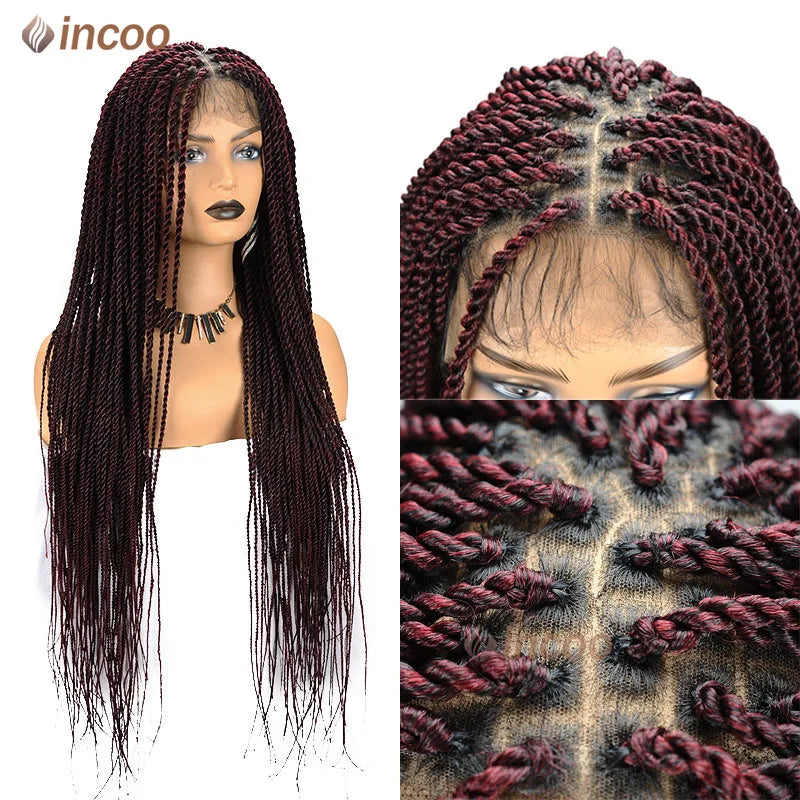 Full Lace Frontal Wigs Synthetic Twist Braided Wigs For Black Women Box Braided Lace Front Wig Faux Locs Wig Goddess Braids Wigs