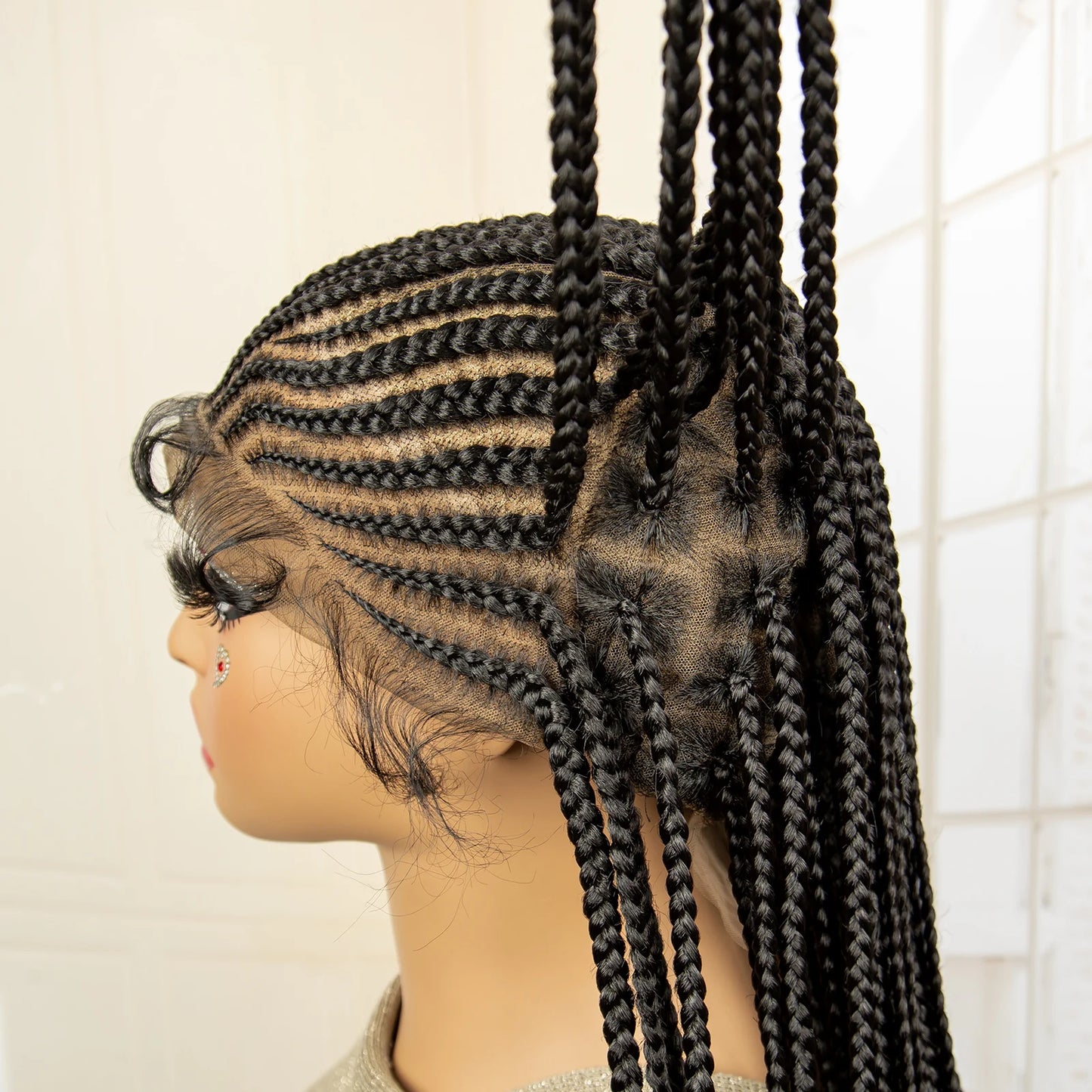 34 Inches Handmade Synthetic Braiding Wig HD Full Lace Cornrow Braided Wigs Back Knotless Box Braids Wig for Black Women