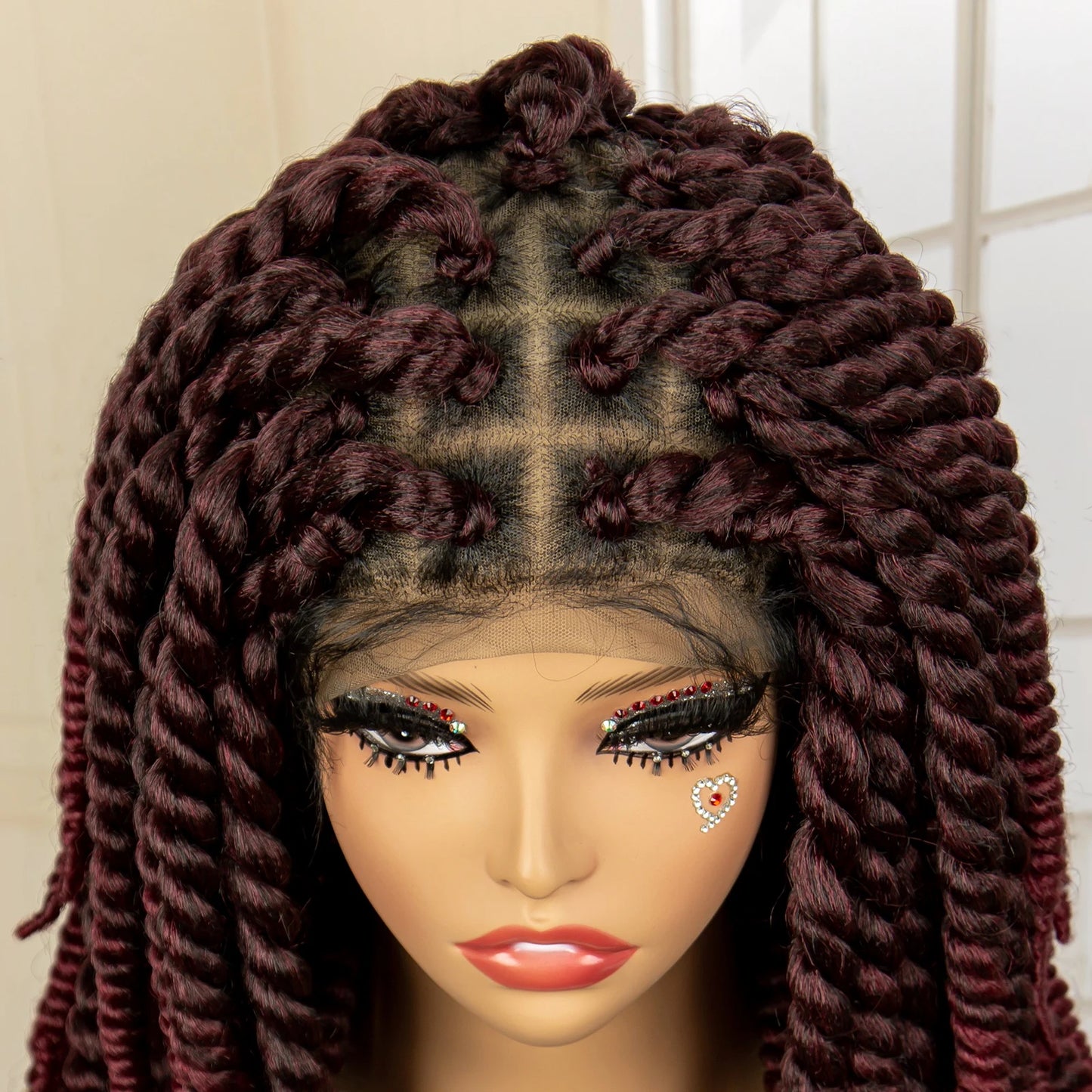 Synthetic Twisted Braided Wigs for Black Women Full Lace Synthetic Braided Wigs Brown Bob Wig Knotless 16 Inch