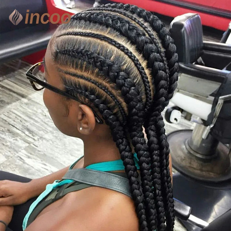 Incoo 36" Synthetic Full Lace Braided Wigs For Black Women Jumbo Knotless Box Braid Lace Wigs Cornrow Wig Braide African Hair