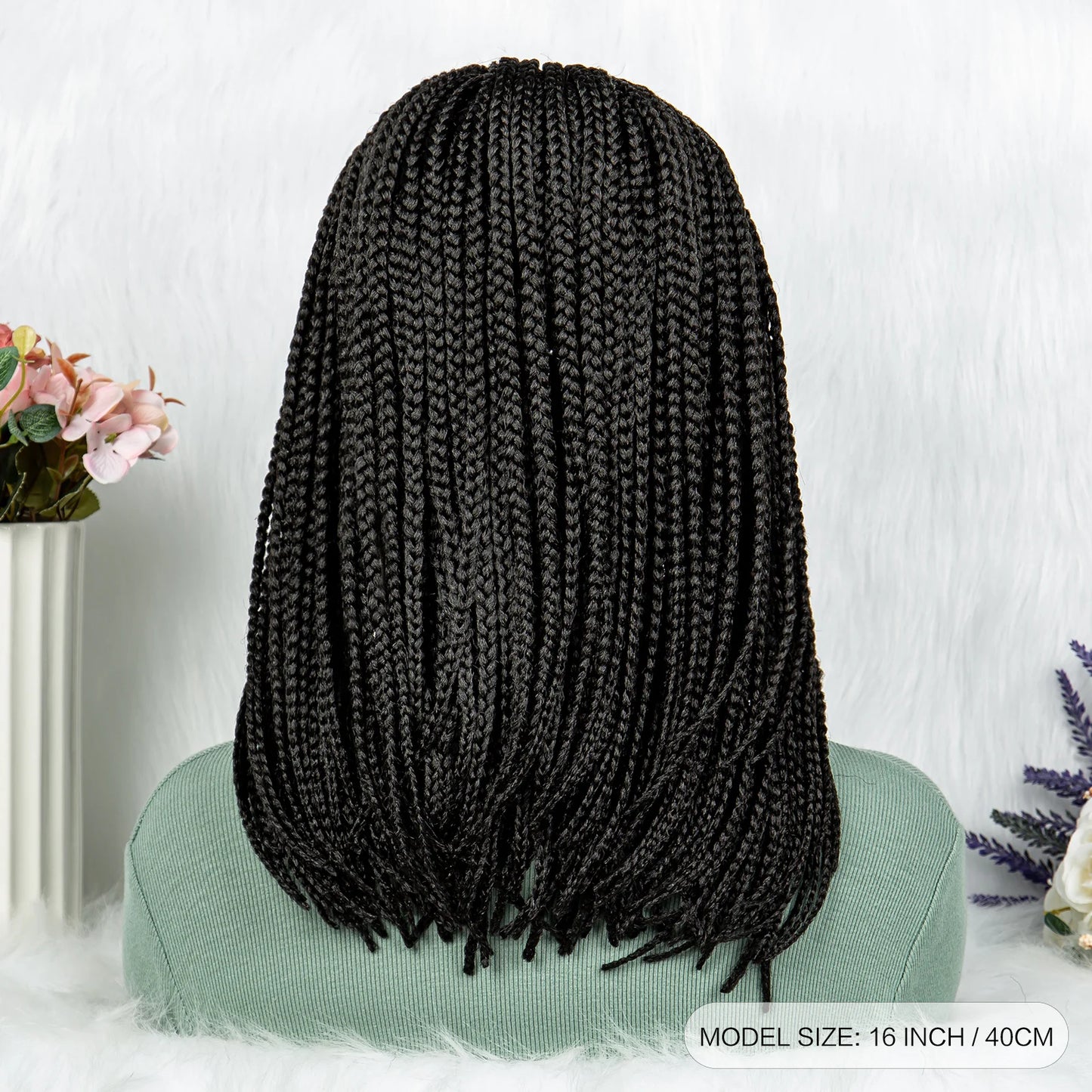 Short Box Braided Wig Synthetic Bob Wig Knotless Braiding Wig Lace Front 16 Inches Afro Braided Hair For Black Women
