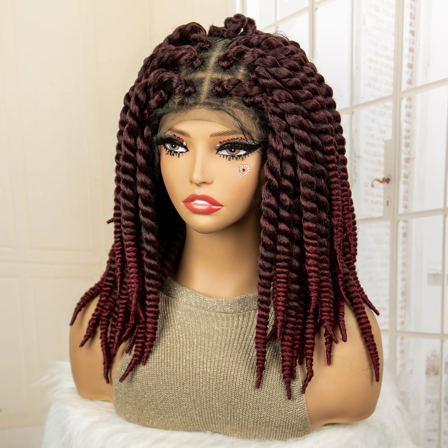Synthetic Twisted Braided Wigs for Black Women Full Lace Synthetic Braided Wigs Brown Bob Wig Knotless 16 Inch
