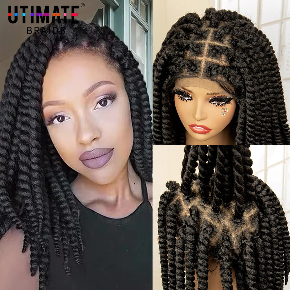 Synthetic Twisted Braided Wigs for Black Women Full Lace Synthetic Braided Wigs Brown Bob Wig Knotless 16 Inch