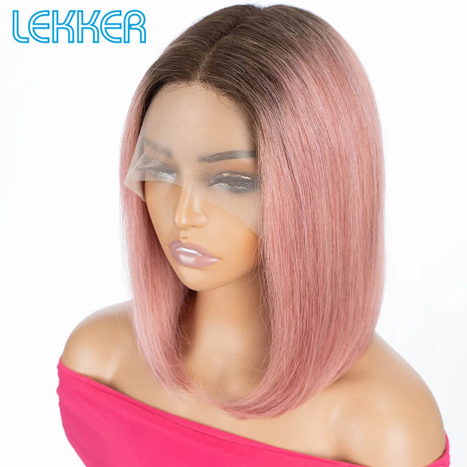 Lekker Blonde Long Pixie Cut Straight Bob 13x1 T Lace Front 100% Human Hair Wigs For Women Glueless Brazilian Remy Hair Colored