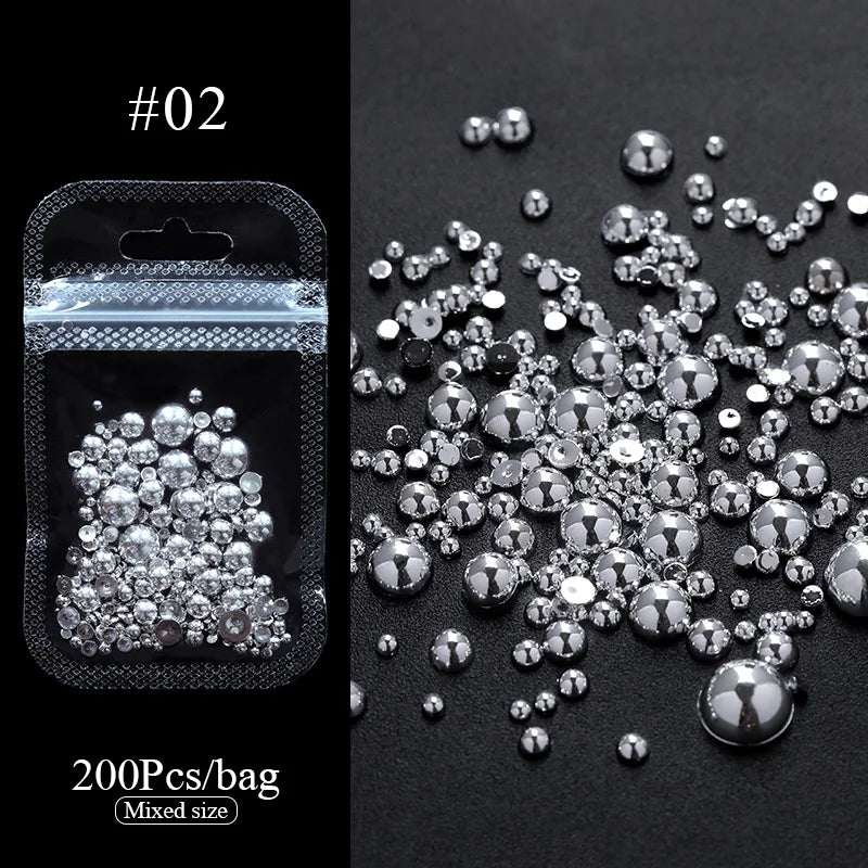 100/200pcs 3D Mixed Nail Decorations Kawaii Heart Flower Bear Pearl Design Rhinestone Nail Art Charms Jewelry Manicure Accessory