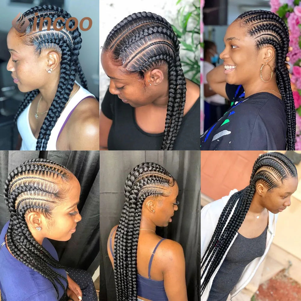 Incoo 36" Synthetic Full Lace Braided Wigs For Black Women Jumbo Knotless Box Braid Lace Wigs Cornrow Wig Braide African Hair