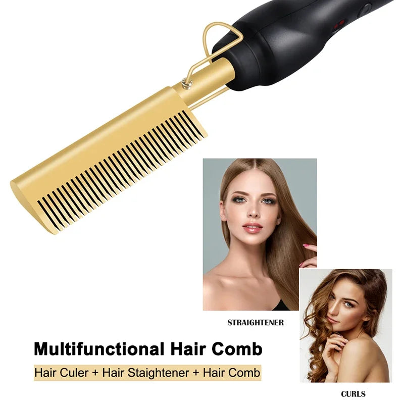 2 in 1 Electric Hot Heating Comb Hair Straightener Curler Flat Irons Wet Dry Hair Iron Straightening Brush Hair Styling Tools