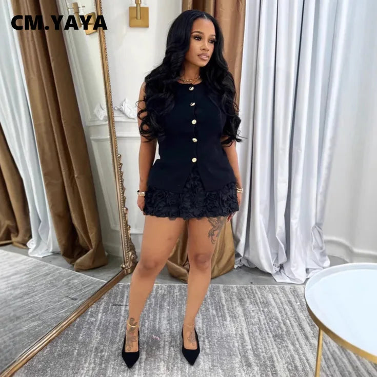 CM.YAYA Women Fashion Rose Floral Bodycon Midi A-line Mini Skirt 2025 Sexy Summer Party Clubwear Night Prom Birthday Skirts