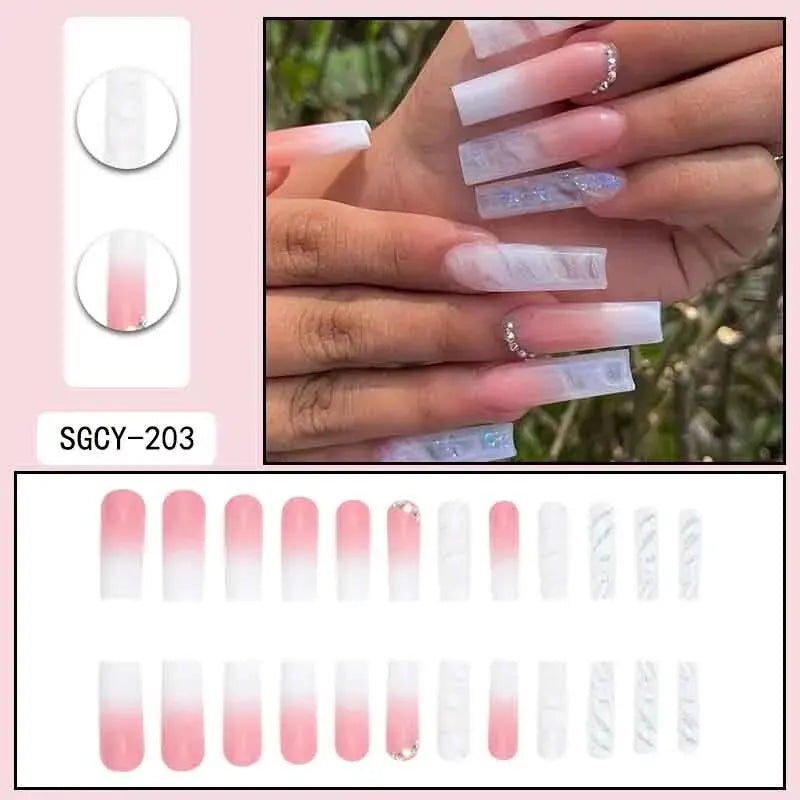 24 Long Coffin Wholesale fake nails art, latest finger artificial nail press on nails