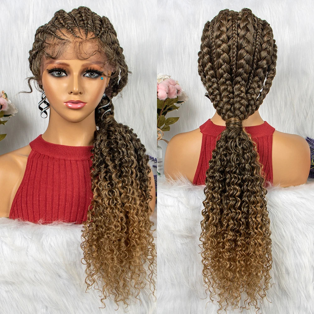 Lace Frontal Synthetic Braided Wigs Lace Front Braided Ponytail Wig Natural Knotless with Baby Hair for Black Women Daily Use