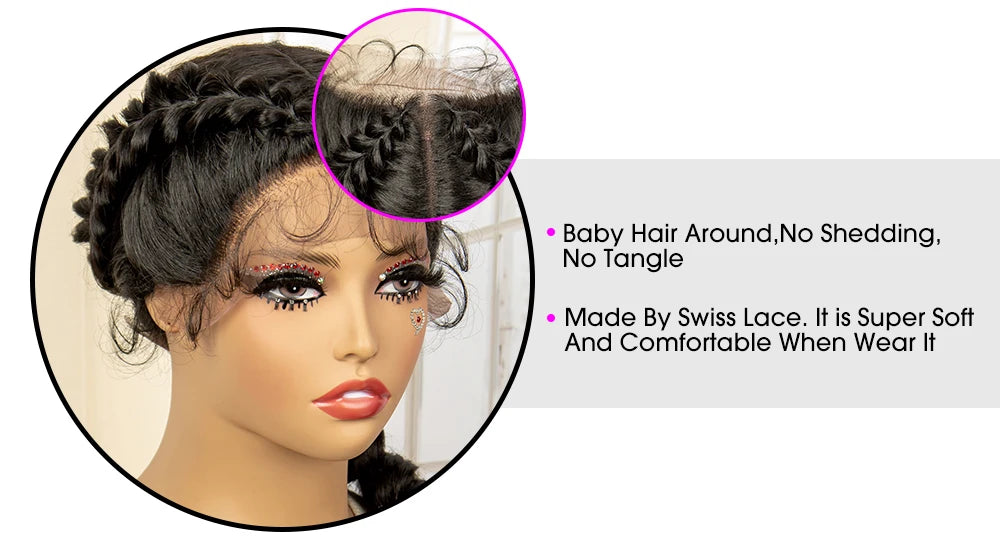 Synthetic Fishtail Braided Wigs Lace Front Wig 24 Inches Cornrow Braiding Wigs with Baby Hair for Black Women Braids Wig