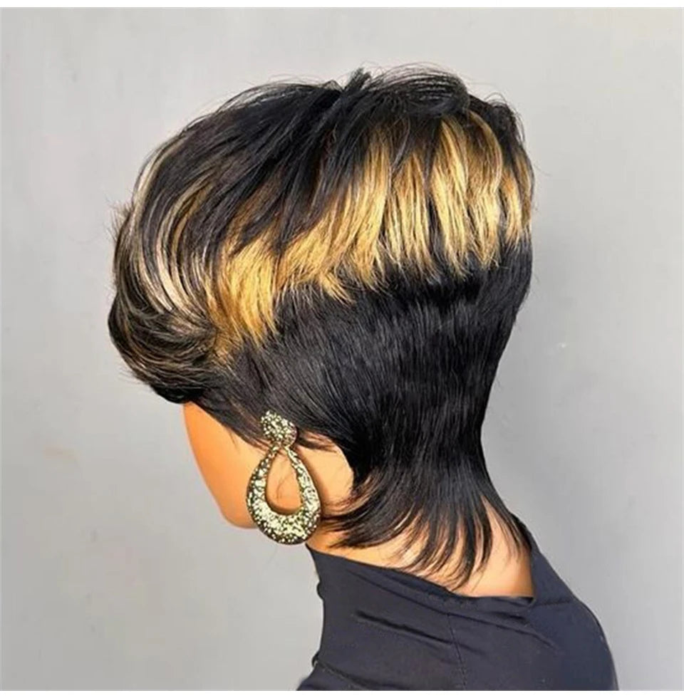 Pixie Cut Wig Human Hair Wigs for Black Women Full Machine Made Wigs Short Layered Haircut Wigs with Bangs Cheap Wigs For Women