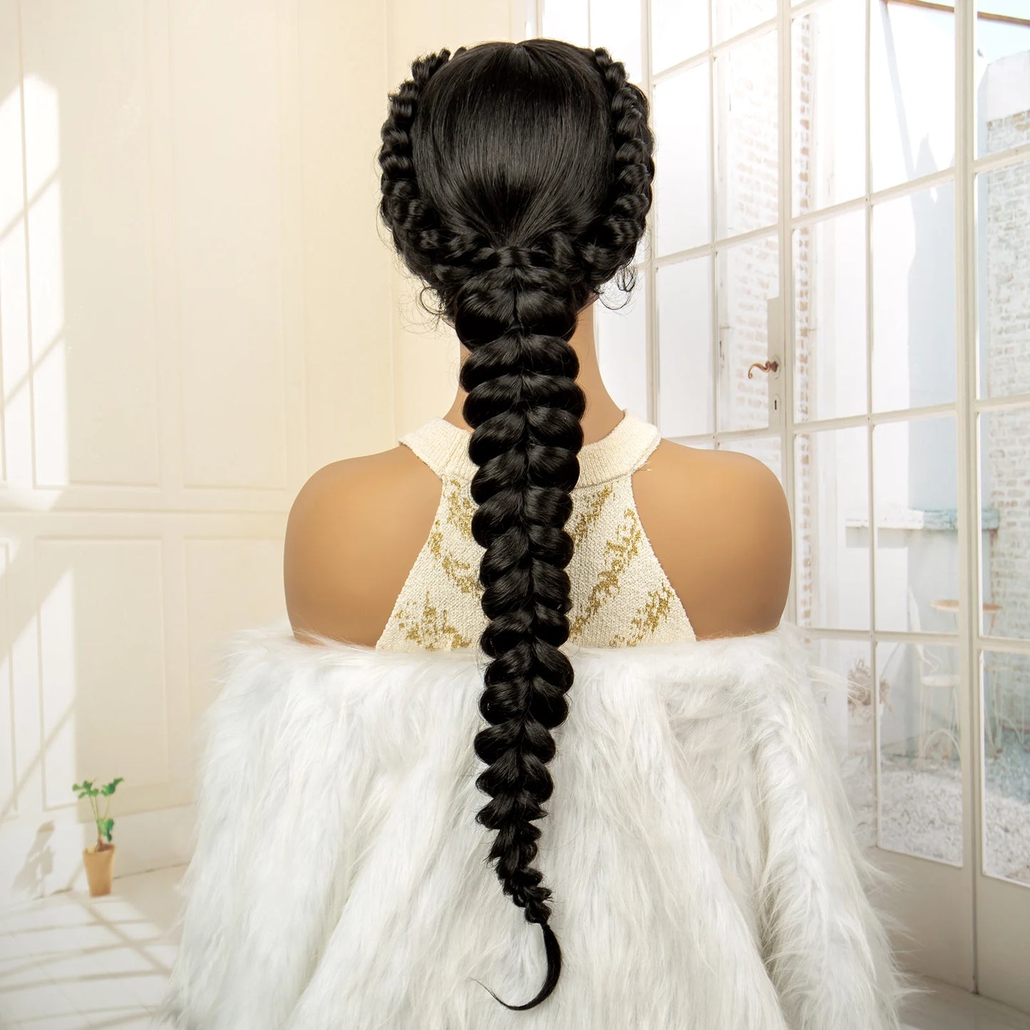 Synthetic Fishtail Braided Wigs Lace Front Wig 24 Inches Cornrow Braiding Wigs with Baby Hair for Black Women Braids Wig