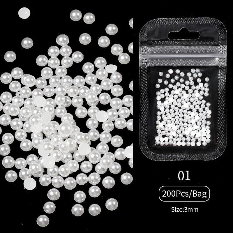 100/200pcs 3D Mixed Nail Decorations Kawaii Heart Flower Bear Pearl Design Rhinestone Nail Art Charms Jewelry Manicure Accessory