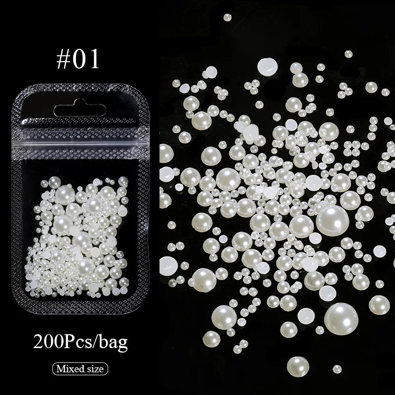 100/200pcs 3D Mixed Nail Decorations Kawaii Heart Flower Bear Pearl Design Rhinestone Nail Art Charms Jewelry Manicure Accessory
