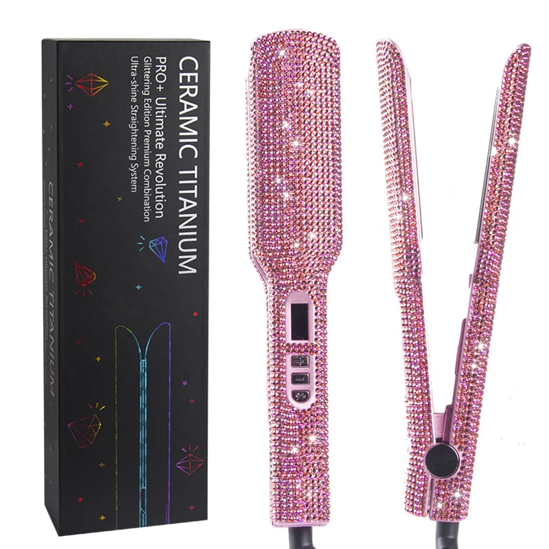 Rhinestone Flat Iron For a Perm Titanium Straightening Irons LCD Display Floating 2 Inches Wide Plate Hair Straightener Curler