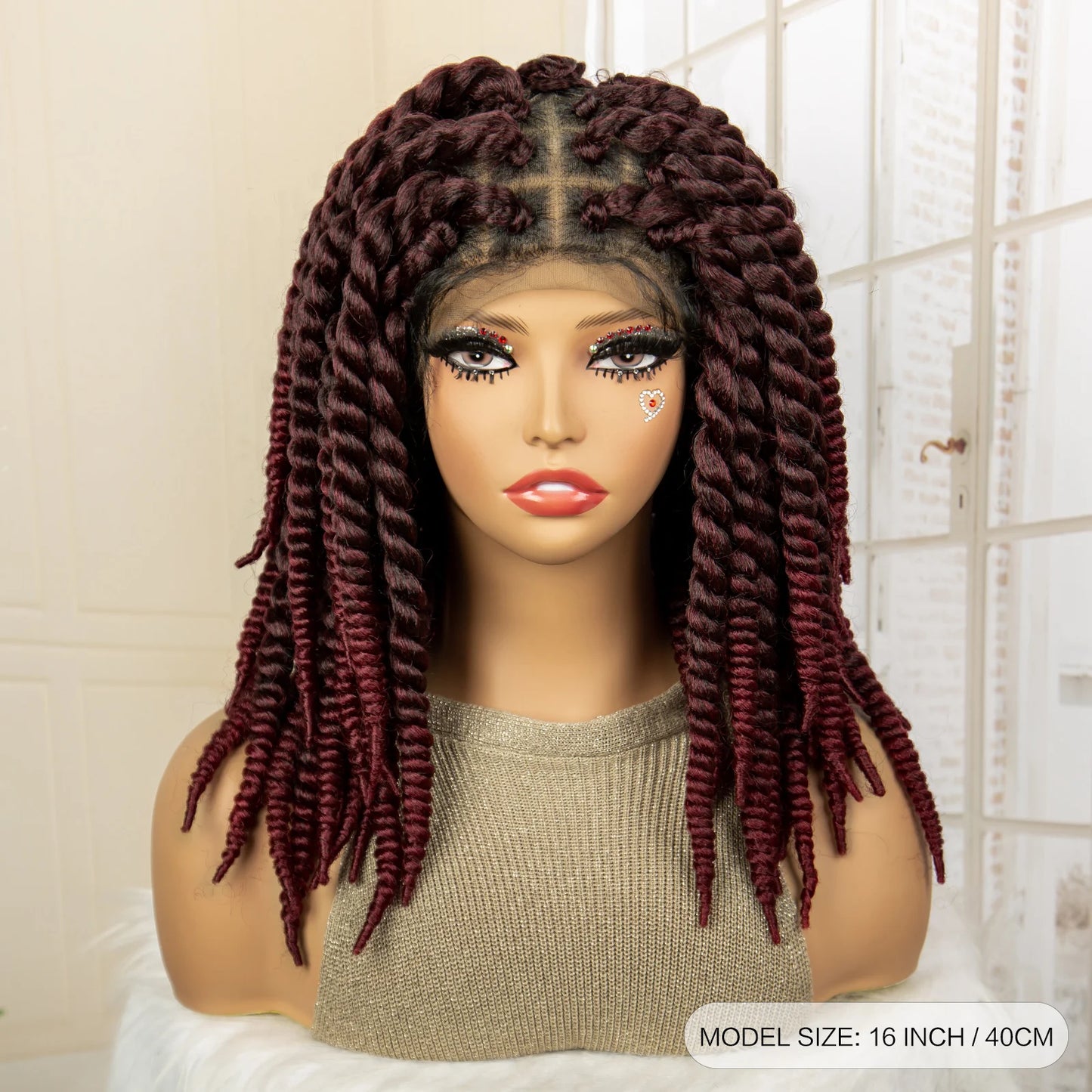 Synthetic Twisted Braided Wigs for Black Women Full Lace Synthetic Braided Wigs Brown Bob Wig Knotless 16 Inch
