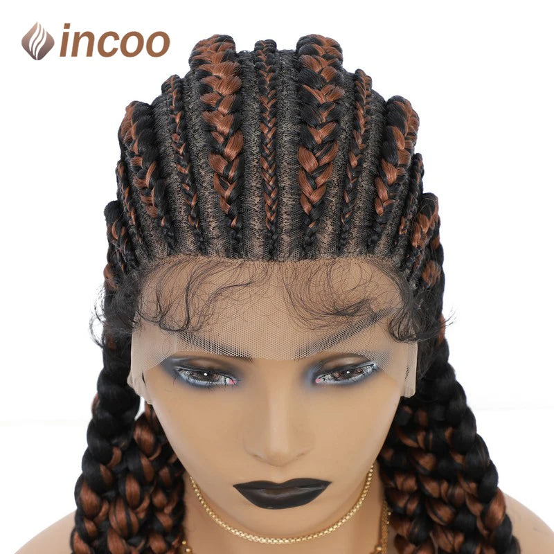 Incoo 36" Synthetic Full Lace Braided Wigs For Black Women Jumbo Knotless Box Braid Lace Wigs Cornrow Wig Braide African Hair