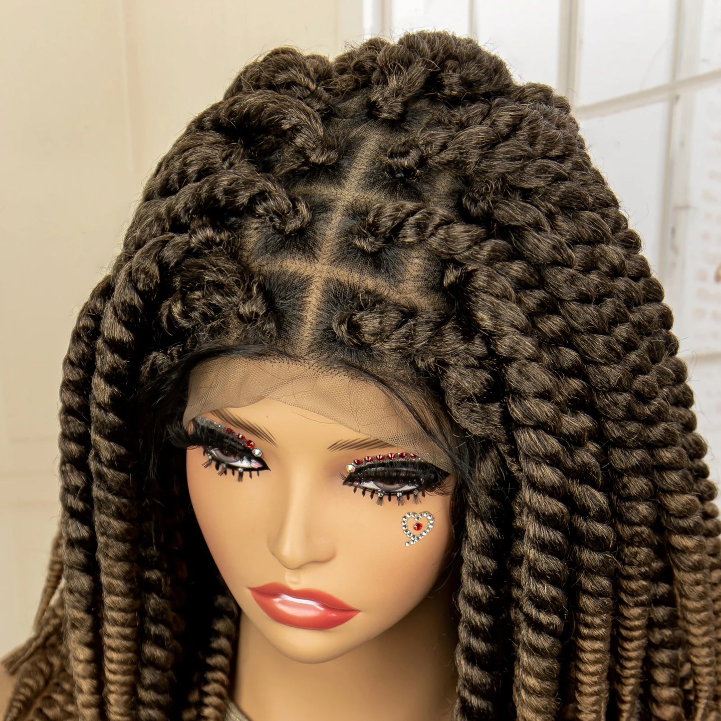 Synthetic Twisted Braided Wigs for Black Women Full Lace Synthetic Braided Wigs Brown Bob Wig Knotless 16 Inch