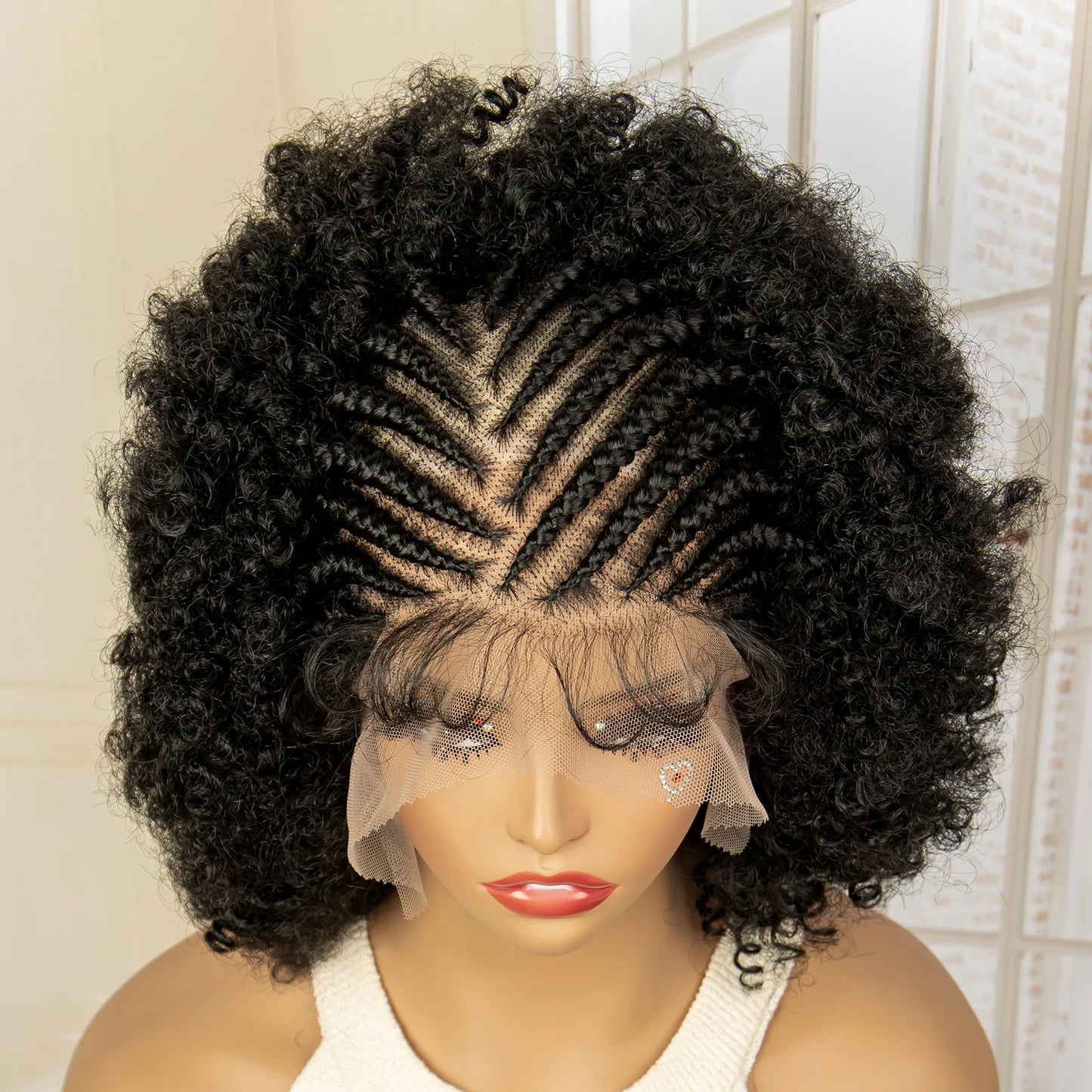 Full Lace Afro Braided Wig for Women African Wig Cornrow Braids Lace Wig with Baby Hair 8 Inch Short Kinky Curly Braid Wigs
