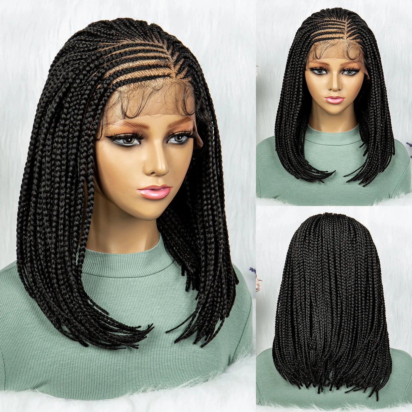 Short Box Braided Wig Synthetic Bob Wig Knotless Braiding Wig Lace Front 16 Inches Afro Braided Hair For Black Women