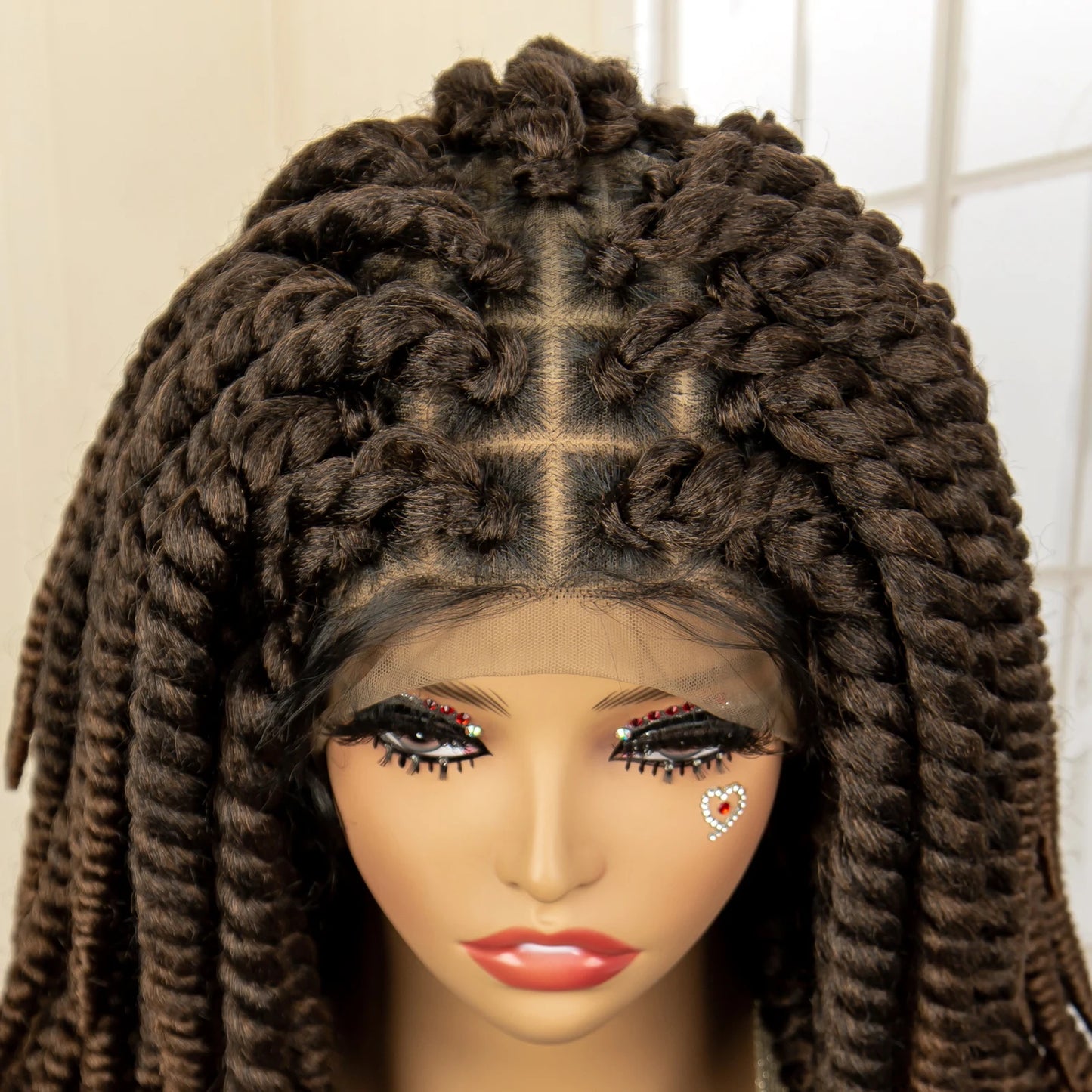 Synthetic Twisted Braided Wigs for Black Women Full Lace Synthetic Braided Wigs Brown Bob Wig Knotless 16 Inch