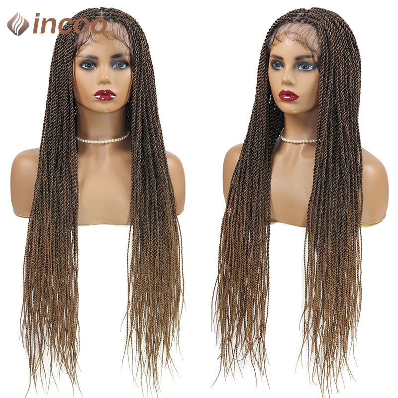 Full Lace Frontal Wigs Synthetic Twist Braided Wigs For Black Women Box Braided Lace Front Wig Faux Locs Wig Goddess Braids Wigs