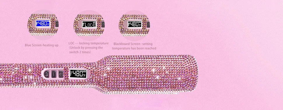 Rhinestone Flat Iron For a Perm Titanium Straightening Irons LCD Display Floating 2 Inches Wide Plate Hair Straightener Curler