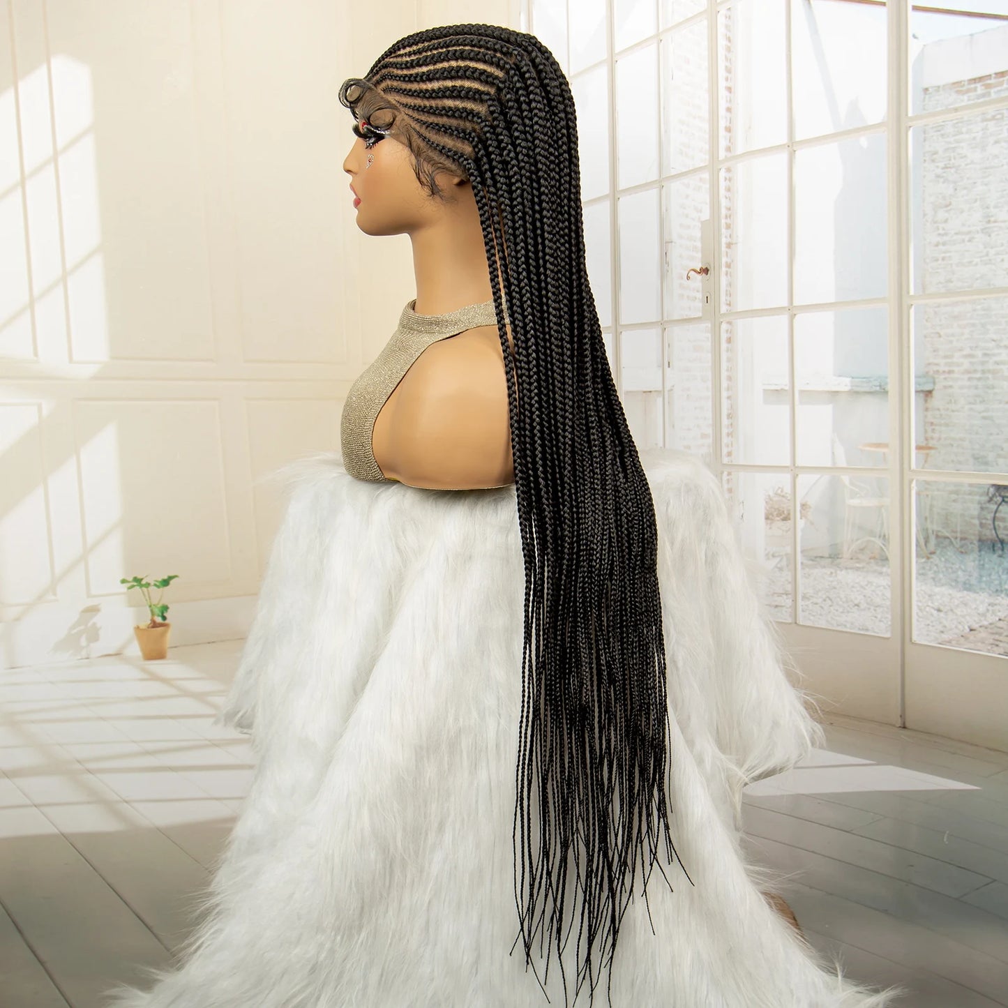 34 Inches Handmade Synthetic Braiding Wig HD Full Lace Cornrow Braided Wigs Back Knotless Box Braids Wig for Black Women