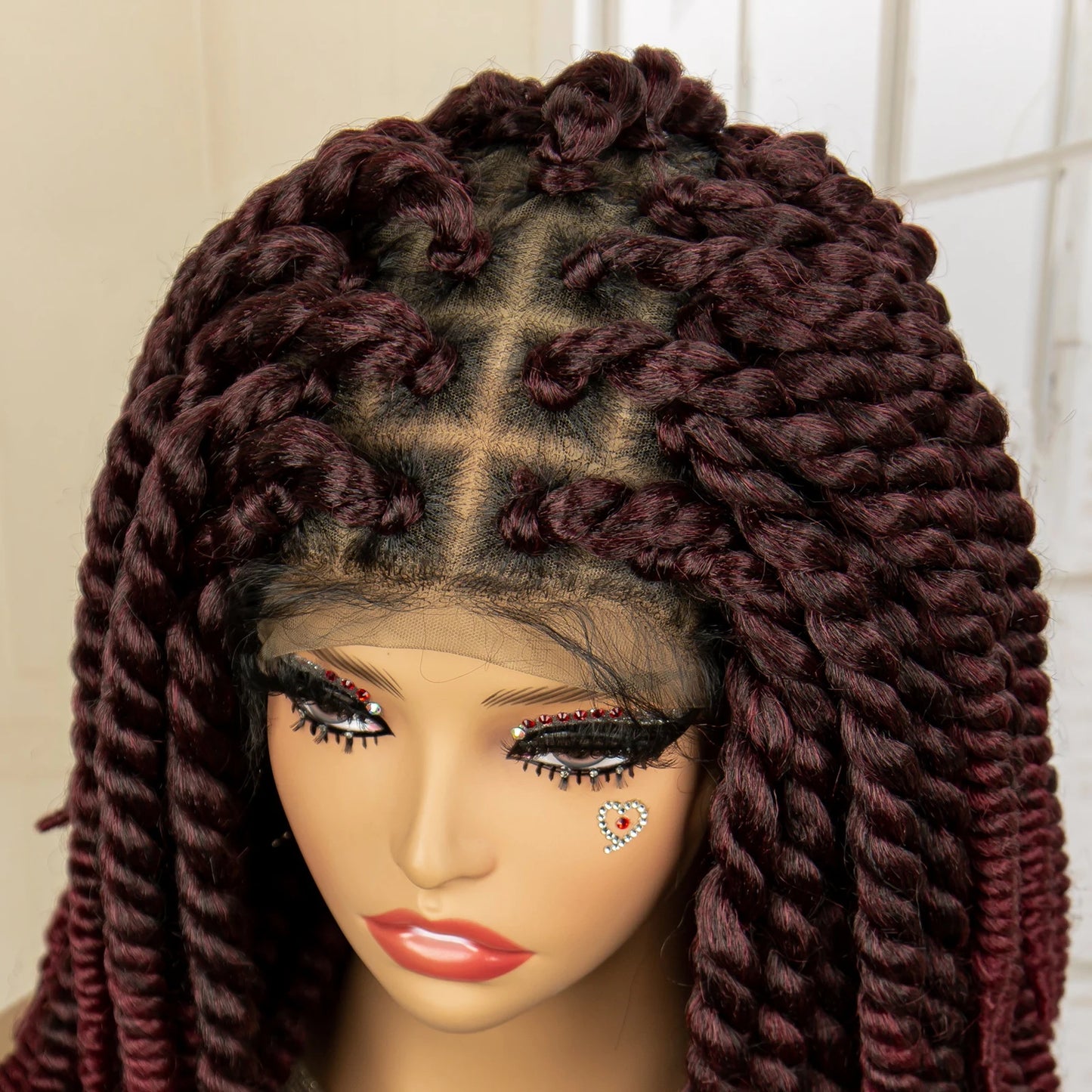 Synthetic Twisted Braided Wigs for Black Women Full Lace Synthetic Braided Wigs Brown Bob Wig Knotless 16 Inch