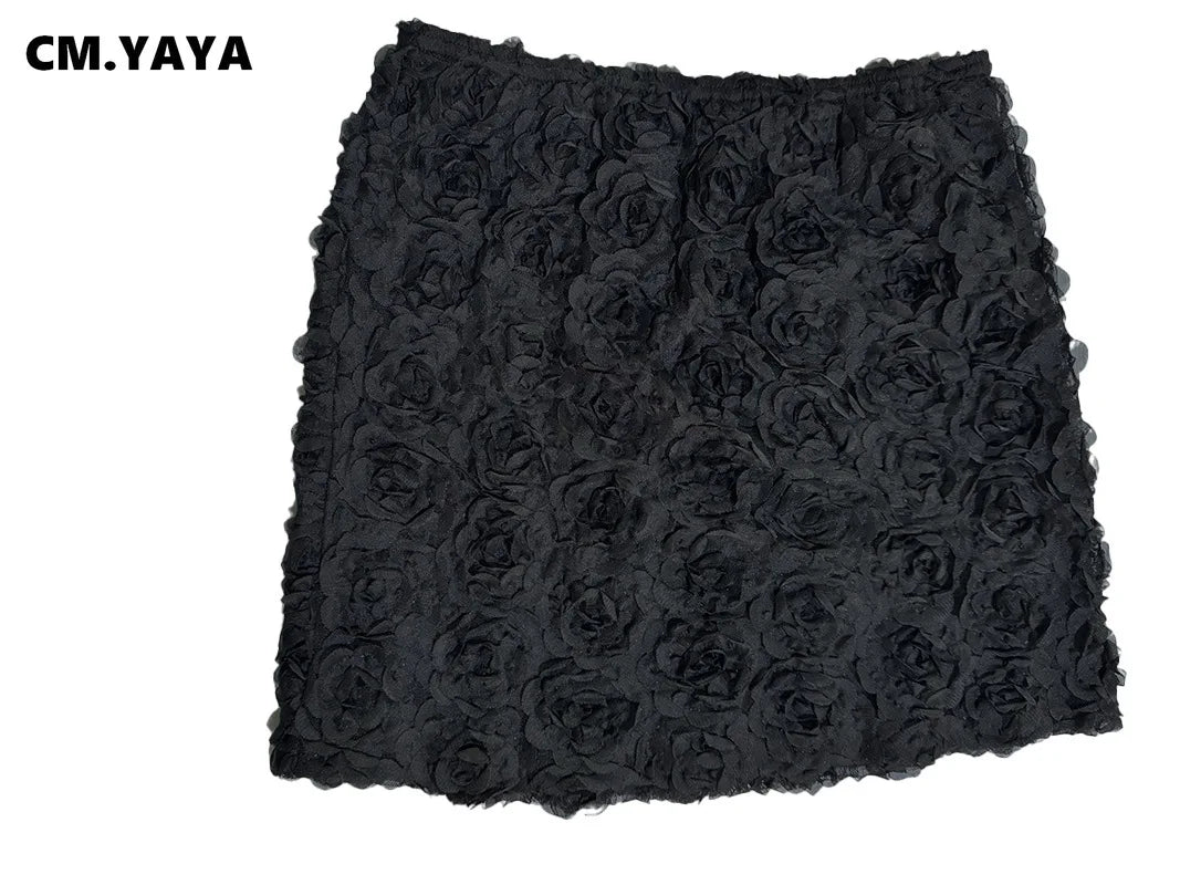 CM.YAYA Women Fashion Rose Floral Bodycon Midi A-line Mini Skirt 2025 Sexy Summer Party Clubwear Night Prom Birthday Skirts