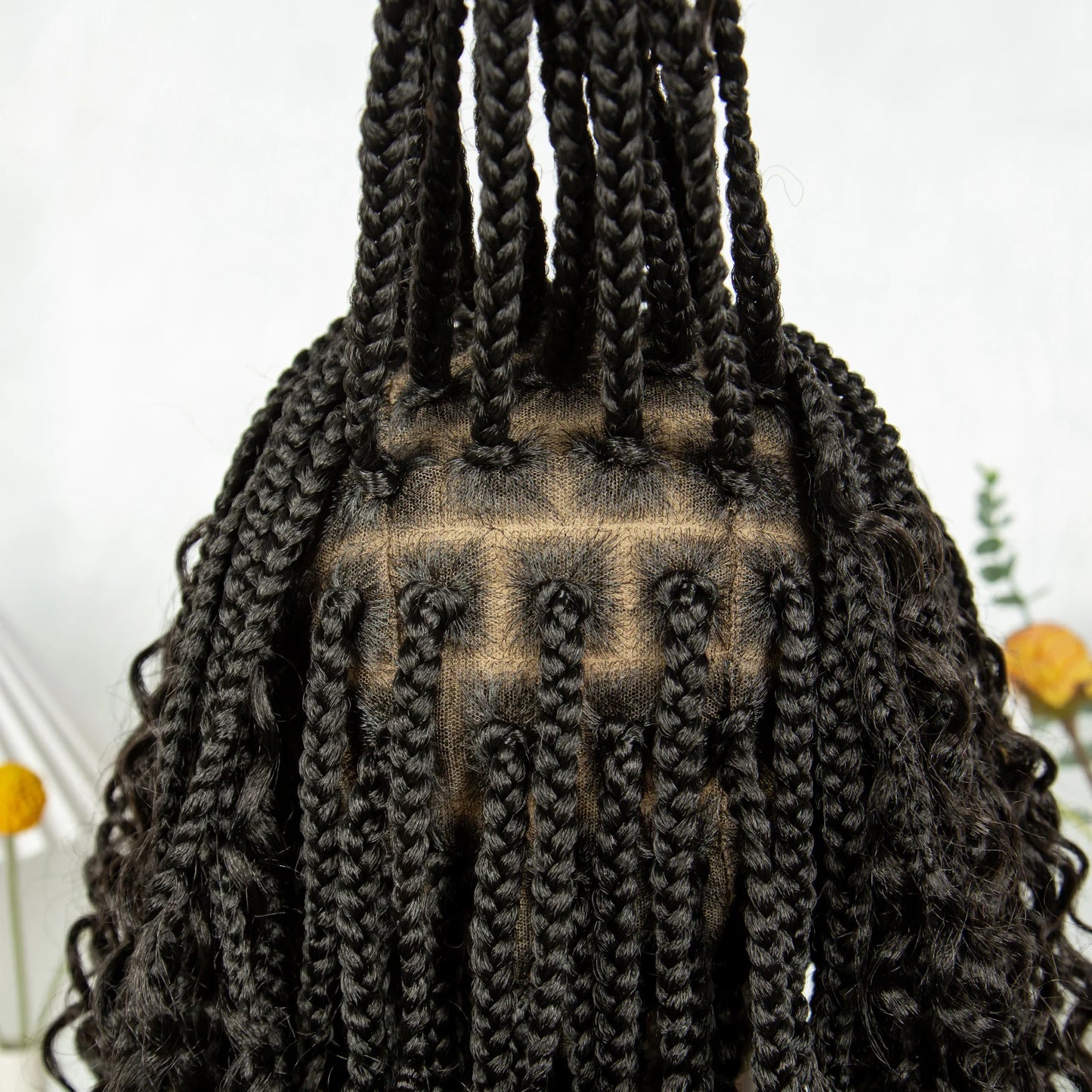 Kima Short Bohemian Box Braids Braided Wig Full Lace Boho Braided Wigs Synthetic Curly Hair with Baby Hair for Black Women
