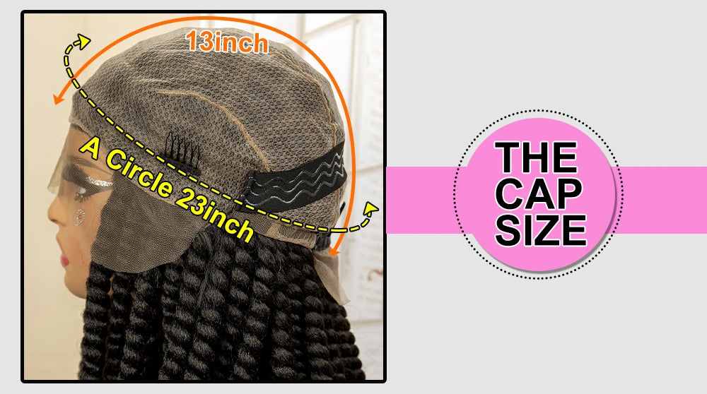 Synthetic Twisted Braided Wigs for Black Women Full Lace Synthetic Braided Wigs Brown Bob Wig Knotless 16 Inch
