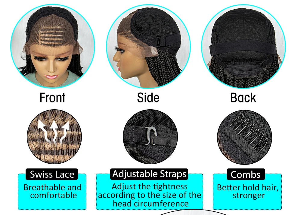 Short Box Braided Wig Synthetic Bob Wig Knotless Braiding Wig Lace Front 16 Inches Afro Braided Hair For Black Women