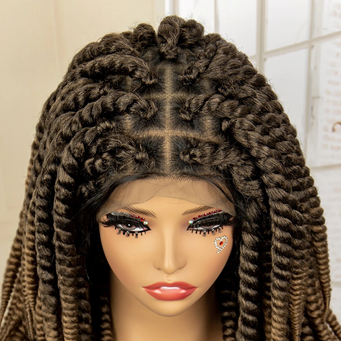 Synthetic Twisted Braided Wigs for Black Women Full Lace Synthetic Braided Wigs Brown Bob Wig Knotless 16 Inch
