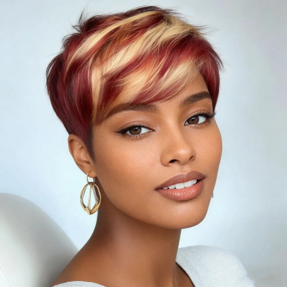 short straight pixie wig 1B30 color pixie cut wig daily party use for women daily party use wig human hair wig machine made