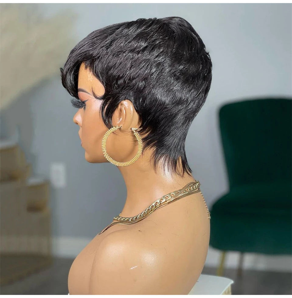 Short Pixie Cut Wigs Human Hair Blonde Green Highlight Short Bob Wigs 613 Burgundy 99J Colored Brown full Machine made Wigs