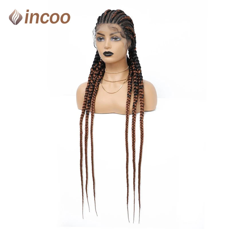 Incoo 36" Synthetic Full Lace Braided Wigs For Black Women Jumbo Knotless Box Braid Lace Wigs Cornrow Wig Braide African Hair