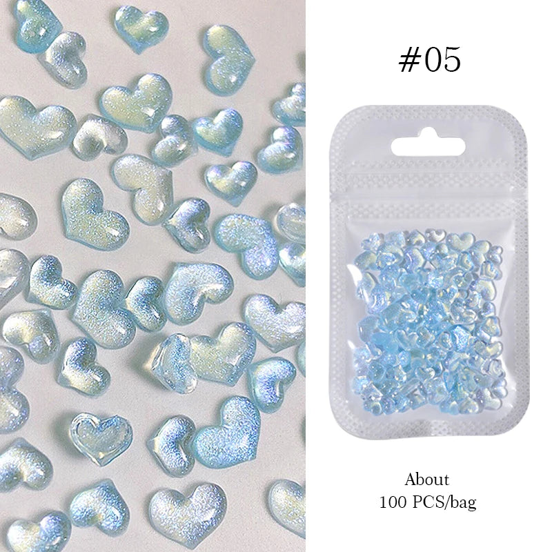 100/200pcs 3D Mixed Nail Decorations Kawaii Heart Flower Bear Pearl Design Rhinestone Nail Art Charms Jewelry Manicure Accessory