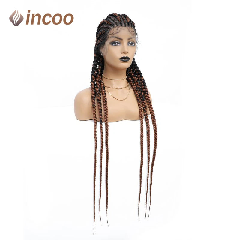 Incoo 36" Synthetic Full Lace Braided Wigs For Black Women Jumbo Knotless Box Braid Lace Wigs Cornrow Wig Braide African Hair