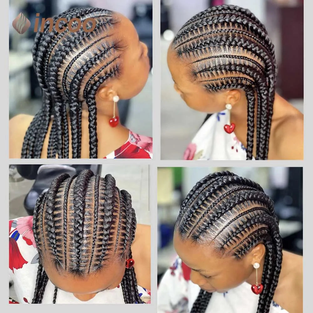 Incoo 36" Synthetic Full Lace Braided Wigs For Black Women Jumbo Knotless Box Braid Lace Wigs Cornrow Wig Braide African Hair