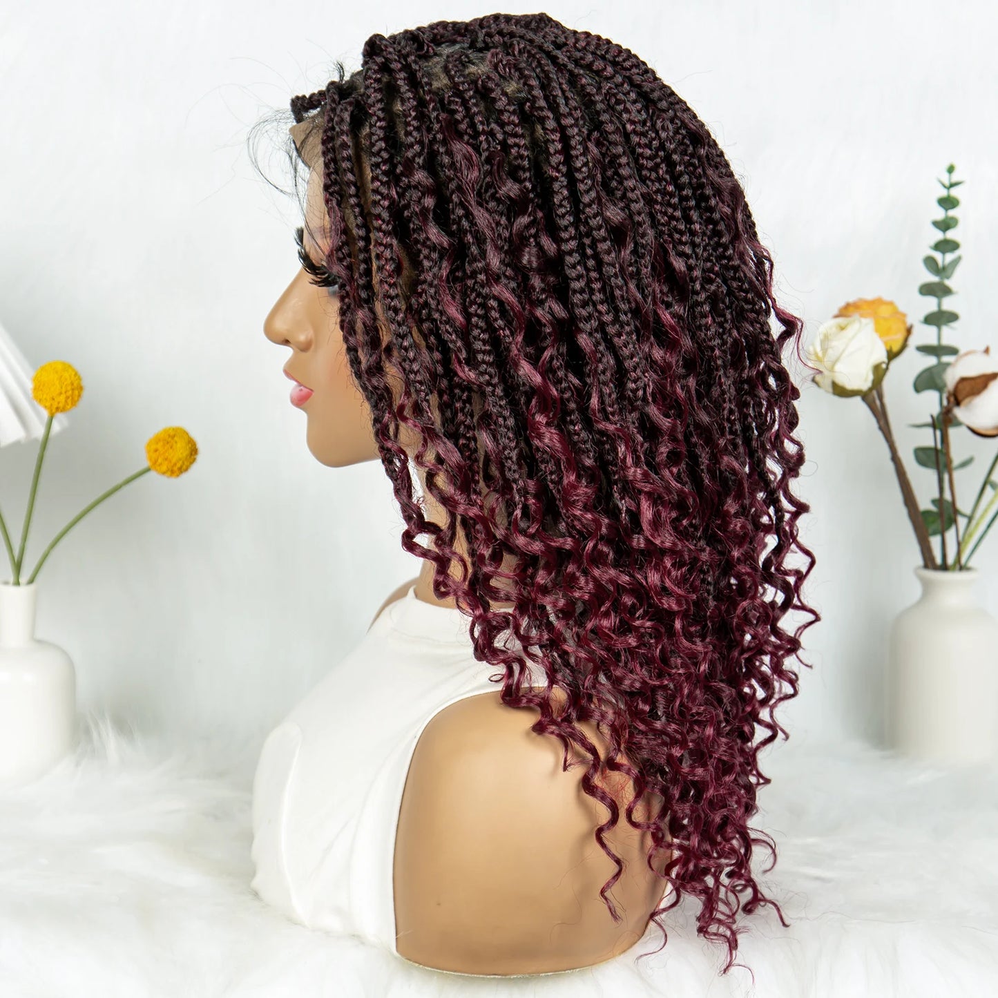 Kima Short Bohemian Box Braids Braided Wig Full Lace Boho Braided Wigs Synthetic Curly Hair with Baby Hair for Black Women