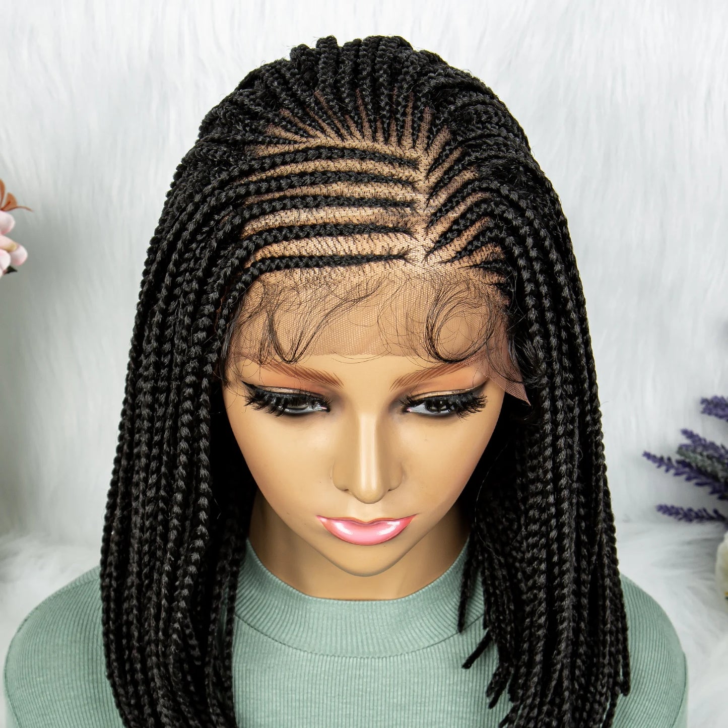 Short Box Braided Wig Synthetic Bob Wig Knotless Braiding Wig Lace Front 16 Inches Afro Braided Hair For Black Women