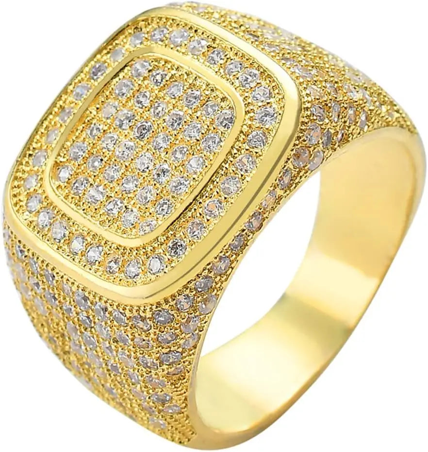 Square Micro Pave Set CZ Ring Cluster Iced Out Band Mens Bling Zircon Little Finger Ring for Men Hip Hop Rapper Jewelry