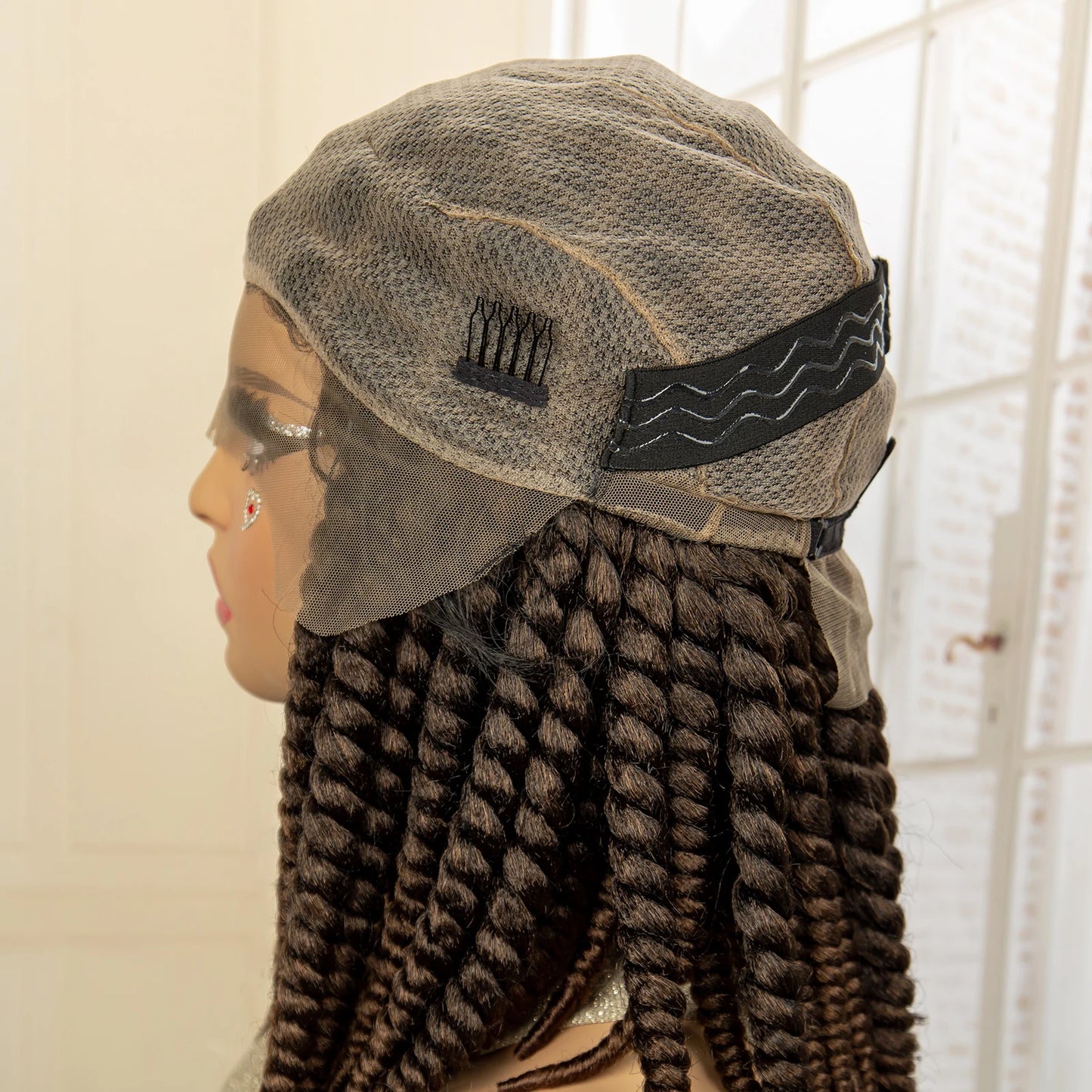 Synthetic Twisted Braided Wigs for Black Women Full Lace Synthetic Braided Wigs Brown Bob Wig Knotless 16 Inch