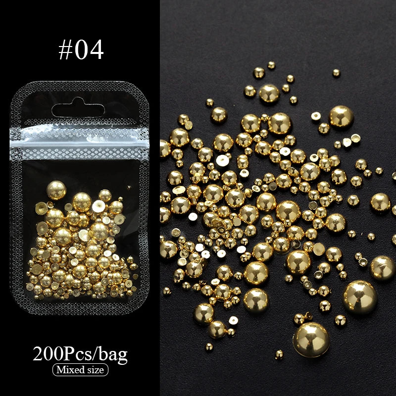 100/200pcs 3D Mixed Nail Decorations Kawaii Heart Flower Bear Pearl Design Rhinestone Nail Art Charms Jewelry Manicure Accessory