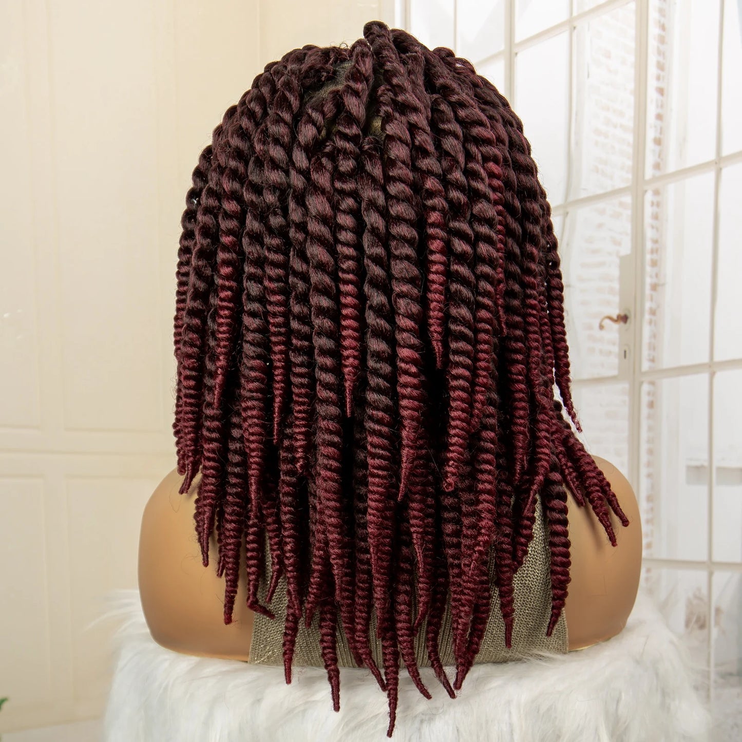 Synthetic Twisted Braided Wigs for Black Women Full Lace Synthetic Braided Wigs Brown Bob Wig Knotless 16 Inch